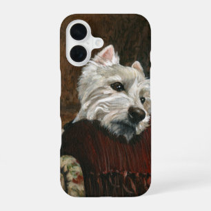 Lounging Westie on Sofa iPhone 16 Case