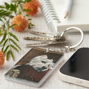 Lounging Westie on Sofa Key Ring