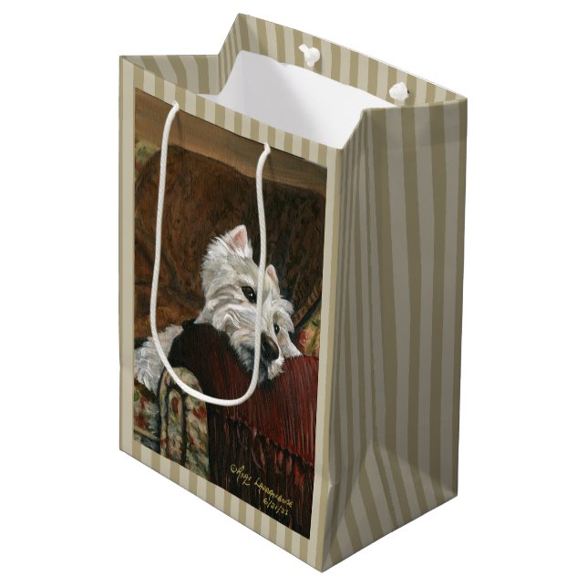 Lounging Westie on Sofa Medium Gift Bag (Front Angled)