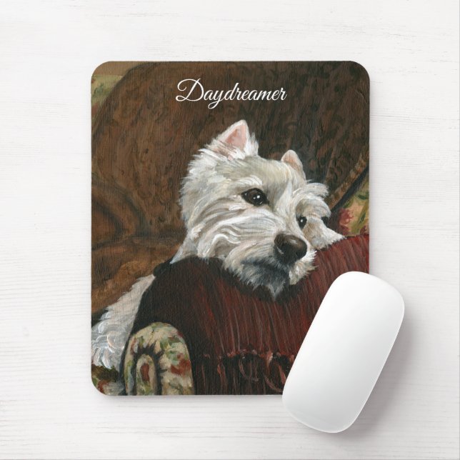 Lounging Westie on Sofa Mouse Mat (With Mouse)