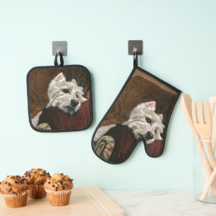 Lounging Westie on Sofa Oven Mitt & Pot Holder Set
