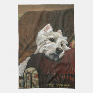 Lounging Westie on Sofa Tea Towel