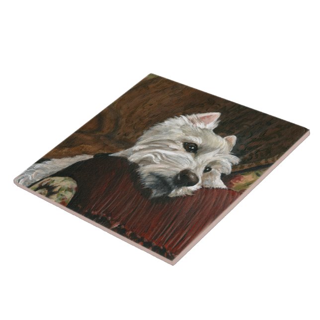 Lounging Westie on Sofa Tile (Side)