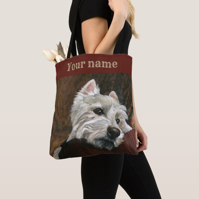 Lounging Westie on Sofa Tote Bag (Close Up)