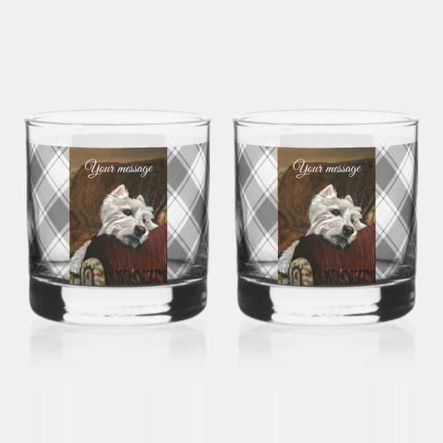 Lounging Westie on Sofa Whiskey Glass (Back)