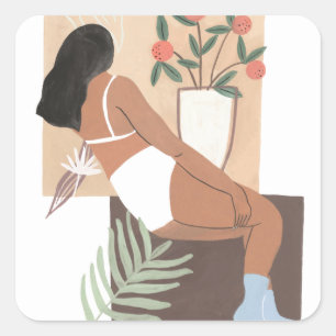 Lounging Woman Square Sticker