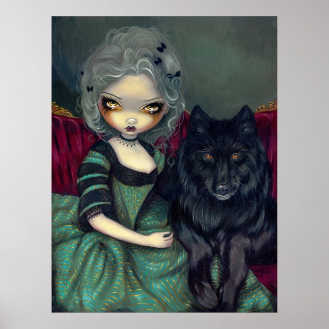 Loup-Garou: Noir black wolf gothic rococo Print (Front)