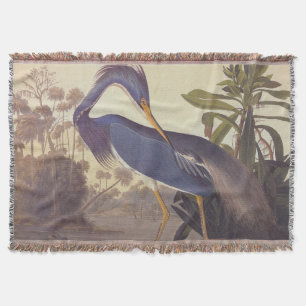 Lousiana Heron in Grey, Green, and Blue by Audubon Throw Blanket