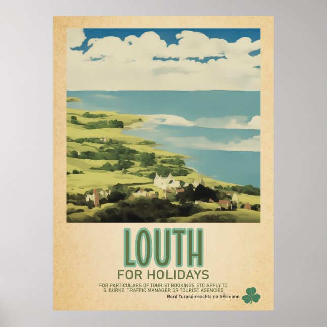 Louth Ireland, Retro Irish Travel Advert Poster (Front)