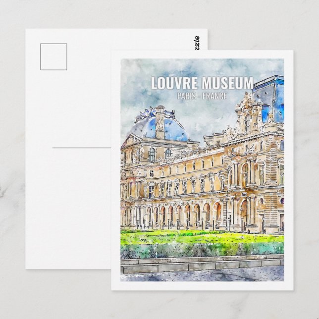 Louvre Musem Paris France Travel Watercolor Postcard (Front/Back)
