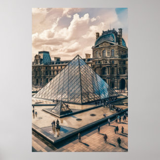Louvre Museum in the Evening Oil Painting Poster