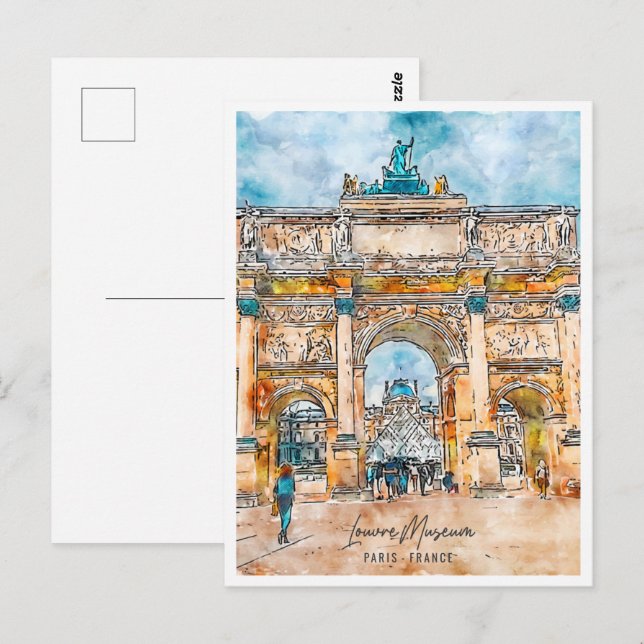 Louvre Paris France Travel Place Watercolor Postcard (Front/Back)