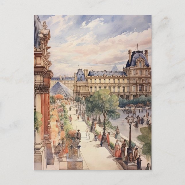 Louvre Paris Street Scene Art Postcard (Front)