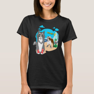 Lovable Bull Dog Scrappy Cat T Shirt Surfs Up