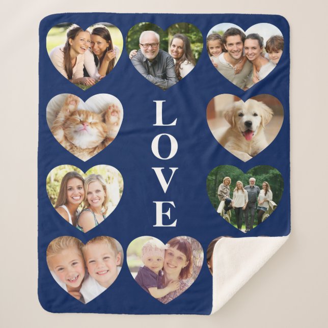 Love 10 Photo Collage Blue Sherpa Blanket (Front)