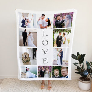 Love 10 Photo Collage Newlywed Wedding Sherpa Blanket
