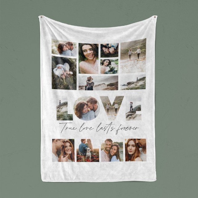 Love 16 photo modern minimal personalised gift fleece blanket (Creator Uploaded)