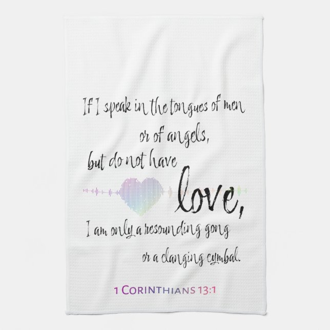 Love 1 Corinthians 13:1 Tea Towel (Vertical)