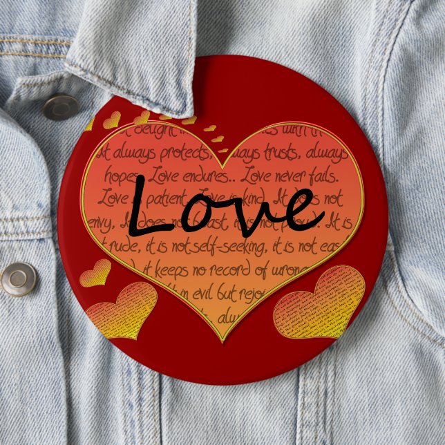 Love 1 Corinthians 13 Hearts 6 Cm Round Badge (In Situ)