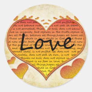 Love 1 Corinthians 13 Hearts Classic Round Sticker
