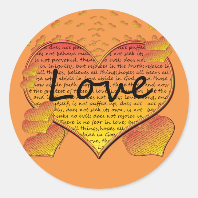 Love 1 Corinthians 13 Hearts Classic Round Sticker (Front)