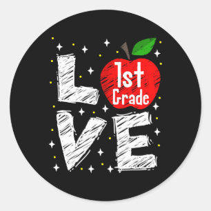 Love 1st Grade Apple Fun Ck To School Teacher Gift Classic Round Sticker