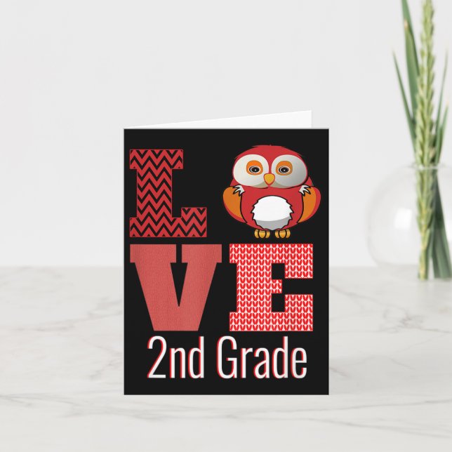 Love 2nd Grade Owl Second Grade Back To School  Card (Front)