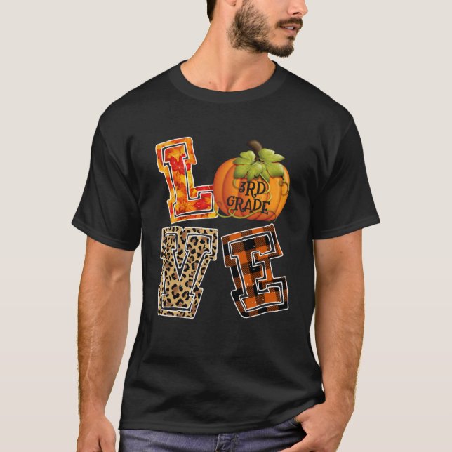 Love 3rd Grade Leopard Happy Fall Y all Autumn Tea T-Shirt (Front)