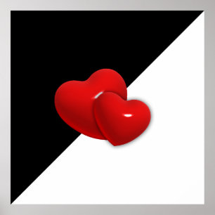 love-489522 Black white triangle red hearts backgr Poster