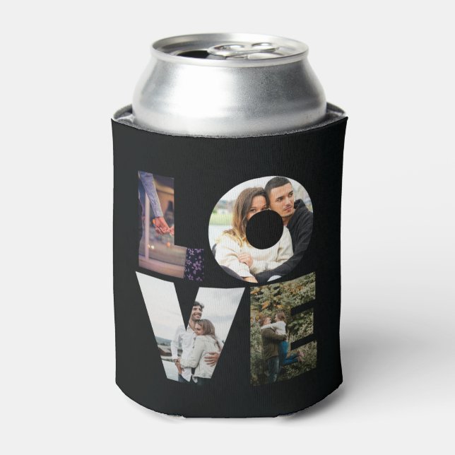 LOVE - 4 Couples/Family Photo Collage - Black Can Cooler (Can Front)