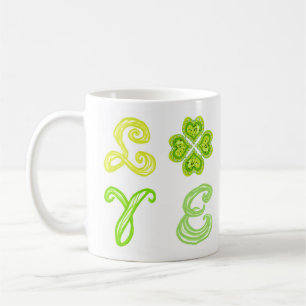 LOVE 4 Leaf Heart Diamonds St Patricks Day Fabric Coffee Mug