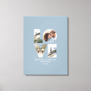 Love 4 photo modern minimal personalised gift blue canvas print