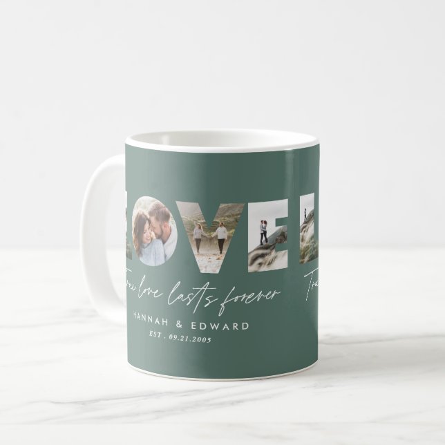 Love 4 photo modern minimal personalised green coffee mug (Front Left)