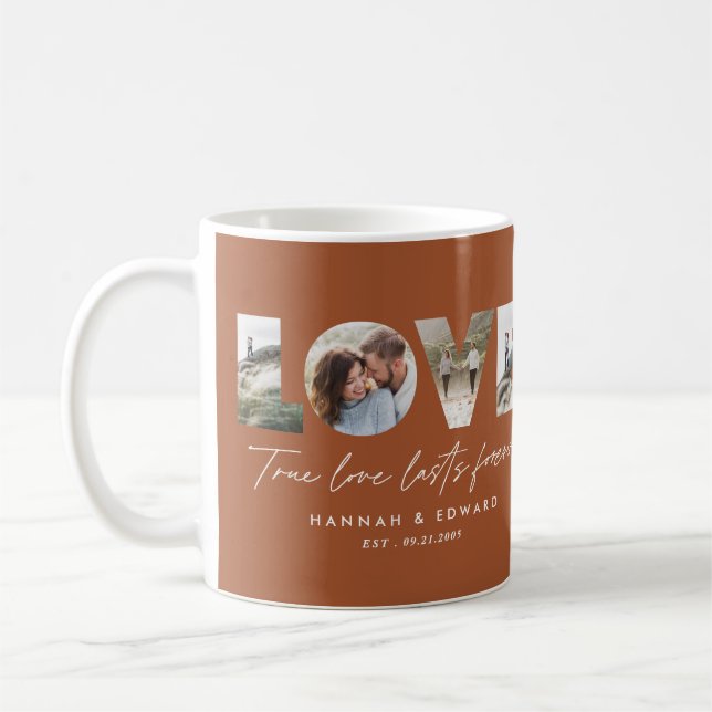 Love 4 photo modern minimal terracotta gift coffee mug (Left)