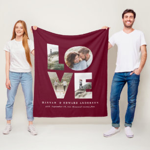 Love 4 photo simple modern personalised burgundy fleece blanket