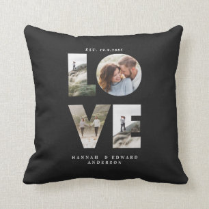 Love 4 photo simple modern personalised gift black cushion