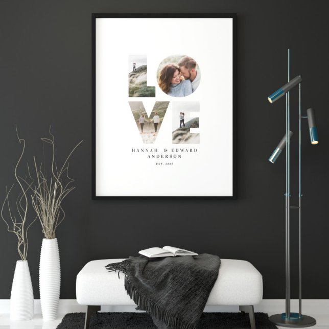 Love 4 photo simple modern personalised gift faux canvas print