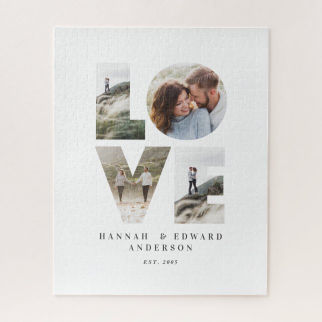 Love 4 photo simple modern personalised gift  jigsaw puzzle (Vertical)