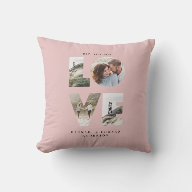 Love 4 photo simple modern personalised gift pink cushion (Front)