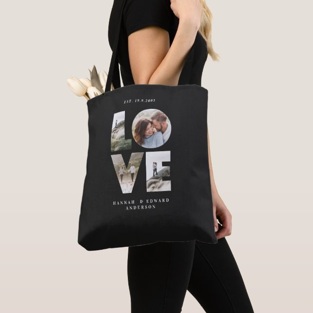 Love 4 photo simple modern personalised gift tote bag (Close Up)
