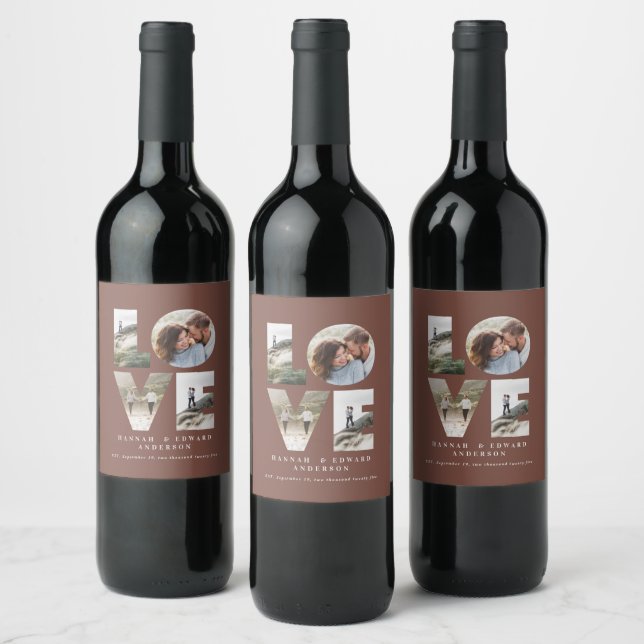 Love 4 photo simple modern personalised gift wine  label (Bottles)