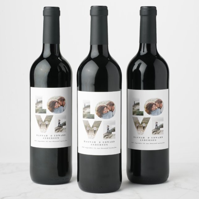 Love 4 photo simple modern personalised gift wine  label (Bottles)