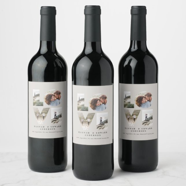 Love 4 photo simple modern personalised gift wine  wine label (Bottles)