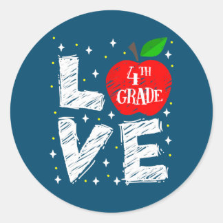Love 4th Grade Apple Back To School Teacher Classic Round Sticker
