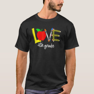 Love 4th Grade Apple Back To School Teacher T-Shirt