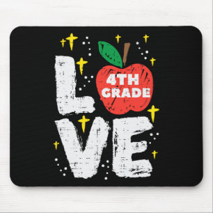 Love 4th Grade Apple Fourth First Day School Girls Mouse Mat