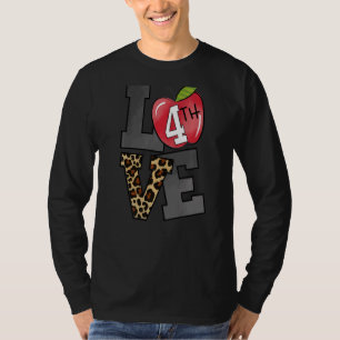 Love 4th Grade Apple Leopard First Day Of School F T-Shirt