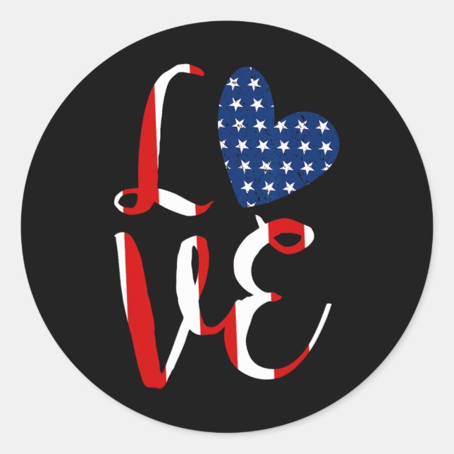 Love 4th Of July Independence Day Red White And Bl Classic Round Sticker (Front)