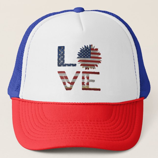 LOVE 4TH OF JULY PATRIOTIC GIFT  TRUCKER HAT (Front)