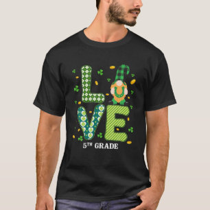 Love 5Th Grade Gnome St Patrick’S Day Green Plaid T-Shirt